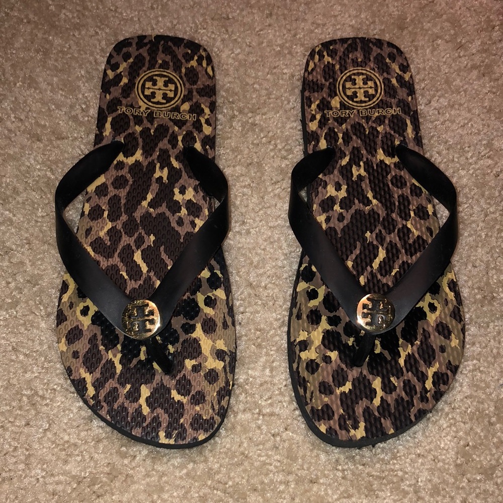 Tory Burch Leopard Print Rubber Flip Flops